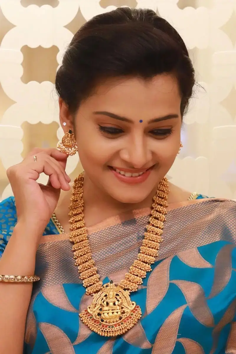 Sruthi Raj Wearing Beautiful Earring Jewellery Blue Saree